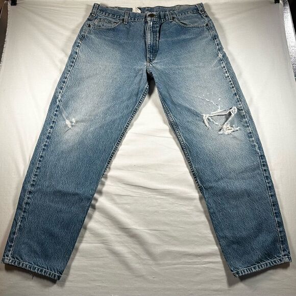 Vintage Carhartt Men's Jeans 40x32Medium Wash Blue B17-DST Distressed Work